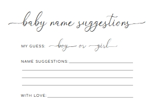 QSC-WHT-10-B2767 - QUINN SCRIPT - WHITE - BABY NAME SUGGESTION CARD - 3.5" x 5": QSC-WHT-10-B2767 - QUINN SCRIPT - WHITE - BABY NAME SUGGESTION GAME
