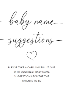 QSC-WHT-10-B2767 - QUINN SCRIPT - WHITE - BABY NAME SUGGESTION GAME SIGN - A4: QSC-WHT-10-B2767 - QUINN SCRIPT - WHITE - BABY NAME SUGGESTION GAME