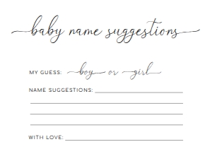 QSC-WHT-10-B2767 - QUINN SCRIPT - WHITE - BABY NAME SUGGESTION CARD - 4" x 5.5": QSC-WHT-10-B2767 - QUINN SCRIPT - WHITE - BABY NAME SUGGESTION GAME