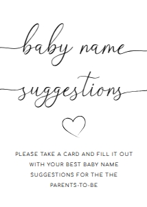 QSC-WHT-10-B2767 - QUINN SCRIPT - WHITE - BABY NAME SUGGESTION GAME - 5" x 7": QSC-WHT-10-B2767 - QUINN SCRIPT - WHITE - BABY NAME SUGGESTION GAME