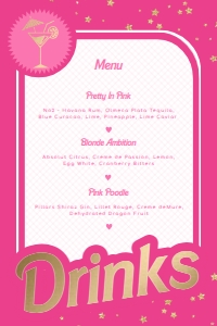 BAR-HPK-7-B1546 - BARBIE - HOT PINK GOLD - DRINKS MENU SIGN - 4" x 6": BAR-HPK-7-B1546 - BARBIE - HOT PINK GOLD - DRINKS MENU SIGN