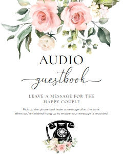 DAR-PNK-7-B2798 - DARCY FLORAL - PINK - AUDIO GUEST BOOK SIGN - 8" x 10": DAR-PNK-7-B2798 - DARCY FLORAL - PINK - AUDIO GUEST BOOK SIGN