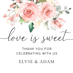 DAR-PNK-6-B986 - DARCY FLORAL - PINK - LOVE IS SWEET TAG - 3" x 3": DAR-PNK-6-B986 - DARCY FLORAL - PINK - LOVE IS SWEET FAVOUR TAGS