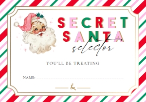 STR-PMT-24-B2814 - STRIPE - PINK MULTI - SECRET SANTA SELECTOR CARD - 3.5" x 5": STR-PMT-24-B2823 - STRIPE - PINK MULTI - SECRET SANTA QUESTIONNAIRE BUNDLE