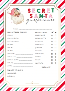 STR-PMT-24-B2813 - STRIPE - PINK MULTI - SECRET SANTA QUESTIONNAIRE - 5" x 7": STR-PMT-24-B2813 - STRIPE - PINK MULTI - SECRET SANTA QUESTIONNAIRE