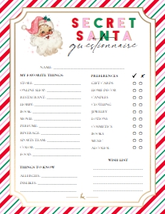 STR-PMT-24-B2813 - STRIPE - PINK MULTI - SECRET SANTA QUESTIONNAIRE - 8.5" x 11: STR-PMT-24-B2813 - STRIPE - PINK MULTI - SECRET SANTA QUESTIONNAIRE