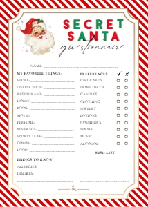 STR-RED-24-B2813 - STRIPE - RED - SECRET SANTA QUESTIONNAIRE - 5" x 7": STR-RED-24-B2823 - STRIPE - RED - SECRET SANTA QUESTIONNAIRE BUNDLE