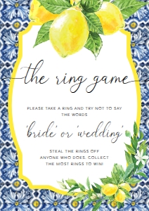 POS-BLY-10-B2817 - POSITANO BLUE TILE - LEMONS - THE RING GAME SIGN - A4: POS-BLY-10-B2817 - POSITANO BLUE TILE - LEMONS - THE RING GAME SIGN
