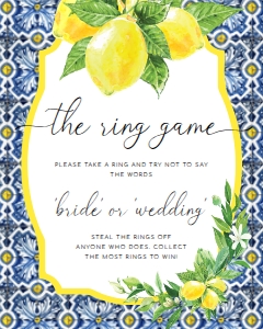 POS-BLY-10-B2817 - POSITANO BLUE TILE - LEMONS - THE RING GAME SIGN - 8" x 10": POS-BLY-10-B2817 - POSITANO BLUE TILE - LEMONS - THE RING GAME SIGN