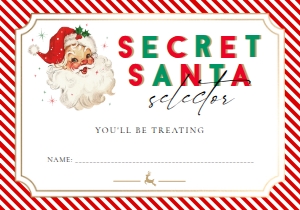 STR-RED-24-B2814 - STRIPE - RED - SECRET SANTA SELECTOR CARD - 3.5" x 5": STR-RED-24-B2823 - STRIPE - RED - SECRET SANTA QUESTIONNAIRE BUNDLE