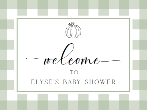 GIN-SGR-3-B2331 - GINGHAM - SAGE GREEN PUMPKIN - WELCOME SIGN - LANDSCAPE - 18" x 24": GIN-SGR-3-B2331 - GINGHAM - SAGE GREEN PUMPKIN - WELCOME SIGN