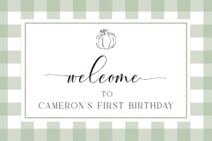 GIN-SGR-3-B2331 - GINGHAM - SAGE GREEN PUMPKIN - WELCOME SIGN - LANDSCAPE - 24" x 36": GIN-SGR-3-B2331 - GINGHAM - SAGE GREEN PUMPKIN - WELCOME SIGN