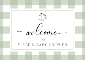 GIN-SGR-3-B2331 - GINGHAM - SAGE GREEN PUMPKIN - WELCOME SIGN - LANDSCAPE - A2: GIN-SGR-3-B2331 - GINGHAM - SAGE GREEN PUMPKIN - WELCOME SIGN