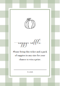 GIN-SGR-2-B2830 - GINGHAM - SAGE GREEN PUMPKIN - RAFFLE TICKET - A7: GIN-SGR-1-B2831 - GINGHAM - SAGE GREEN PUMPKIN - BABY SHOWER INVITATION SUITE