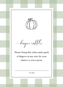 GIN-SGR-2-B2830 - GINGHAM - SAGE GREEN PUMPKIN - RAFFLE TICKET - 4" x 5.5": GIN-SGR-1-B2831 - GINGHAM - SAGE GREEN PUMPKIN - BABY SHOWER INVITATION SUITE