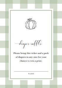 GIN-SGR-2-B2830 - GINGHAM - SAGE GREEN PUMPKIN - RAFFLE TICKET - 3.5" x 5": GIN-SGR-1-B2831 - GINGHAM - SAGE GREEN PUMPKIN - BABY SHOWER INVITATION SUITE