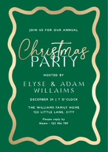 WAV-GRG-1-B2833 - WAVE - GREEN GOLD - CHRISTMAS PARTY INVITATION - A6: WAV-GRG-1-B2833 - WAVE - GREEN GOLD - CHRISTMAS PARTY INVITATION