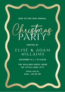 WAV-GRG-1-B2833 - WAVE - GREEN GOLD - CHRISTMAS PARTY INVITATION - 5" x 7": WAV-GRG-1-B2833 - WAVE - GREEN GOLD - CHRISTMAS PARTY INVITATION