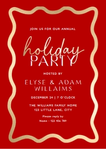 WAV-RDG-1-B2832 - WAVE - RED GOLD - HOLIDAY PARTY INVITATION - 5" x 7": WAV-RDG-1-B2832 - WAVE - RED GOLD - HOLIDAY PARTY INVITATION
