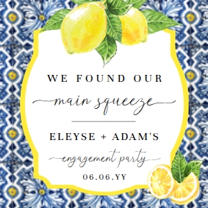 POS-BLY-6-B2837 - POSITANO - BLUE TILE LEMONS - OUR MAIN SQUEEZE TAG - 2" x 2": POS-BLY-6-B2837 - POSITANO - BLUE TILE LEMONS - OUR MAIN SQUEEZE TAG