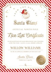 STR-RED-24-B2839 - STRIPE - RED - SANTA NICE LIST CERTIFICATE - A4: STR-RED-24-B2839 - STRIPE - RED - SANTA NICE LIST CERTIFICATE