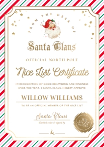 STR-PMT-24-B2839 - STRIPE - PINK MULTI - SANTA NICE LIST CERTIFICATE - A4: STR-PMT-24-B2839 - STRIPE - PINK MULTI - SANTA NICE LIST CERTIFICATE