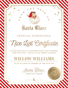 STR-RED-24-B2839 - STRIPE - RED - SANTA NICE LIST CERTIFICATE - 8.5" x 11": STR-RED-24-B2839 - STRIPE - RED - SANTA NICE LIST CERTIFICATE