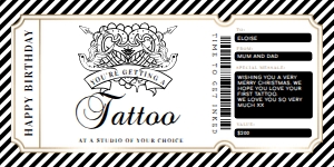 STR-BLG-14-B2844 - STRIPE - BLACK GOLD - TATTOO GIFT CERTIFICATE - 4" x 8": STR-BLG-14-B2844 - STRIPE - BLACK GOLD - TATTOO GIFT CERTIFICATE