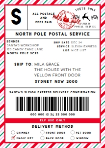 SAW-RMT-6-B2329 - SANTAS WORKSHOP - RED MULTI - SHIPPING LABEL - 5" x 7": SAW-RMT-6-B2329 - SANTAS WORKSHOP - RED MULTI - SHIPPING LABEL