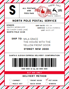 SAW-RMT-6-B2329 - SANTAS WORKSHOP - RED MULTI - SHIPPING LABEL - 8.5" x 11": SAW-RMT-6-B2329 - SANTAS WORKSHOP - RED MULTI - SHIPPING LABEL