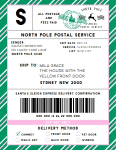 SAW-GPK-6-B2329 - SANTAS WORKSHOP - GREEN PINK - SHIPPING LABEL - 8.5" x 11": SAW-GPK-6-B2329 - SANTAS WORKSHOP - GREEN PINK - SHIPPING LABEL