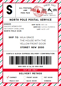 SAW-RMT-6-B2329 - SANTAS WORKSHOP - RED MULTI - SHIPPING LABEL - A4: SAW-RMT-6-B2329 - SANTAS WORKSHOP - RED MULTI - SHIPPING LABEL