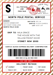 SAW-RGD-6-B2329 - SANTAS WORKSHOP - RED GOLD - SHIPPING LABEL - A4: SAW-RGD-6-B2329 - SANTAS WORKSHOP - RED GOLD - SHIPPING LABEL