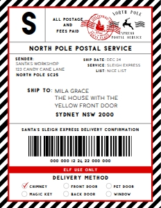 SAW-BKR-6-B2329 - SANTAS WORKSHOP - BLACK RED - SHIPPING LABEL - 8.5" x 11": SAW-BKR-6-B2329 - SANTAS WORKSHOP - BLACK RED - SHIPPING LABEL