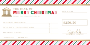 STR-PMT-14-B2850 - STRIPE - PINK MULTI - CHRISTMAS CHEQUE CERTIFICATE - 4" x 8": STR-PMT-14-B2850 - STRIPE - PINK MULTI - CHRISTMAS CHEQUE CERTIFICATE
