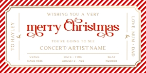 STR-RDG-14-B2860 - STRIPE - RED GOLD - CHRISTMAS CONCERT GIFT VOUCHER - 4" x 8": STR-RDG-14-B2860 - STRIPE - RED GOLD - CHRISTMAS CONCERT GIFT VOUCHER