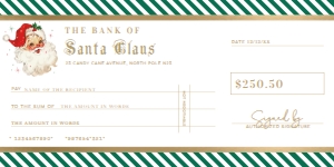 STR-GRD-14-B2851 - STRIPE - GREEN RED - CHRISTMAS SANTA CHEQUE CERTIFICATE - 4" x 8": STR-GRD-14-B2851 - STRIPE - GREEN RED - CHRISTMAS SANTA CHEQUE CERTIFICATE