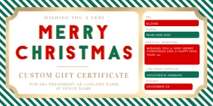 STR-GRD-14-B1798 - STRIPE - GREEN RED - CHRISTMAS GIFT CERTIFICATE - 4" x 8": STR-GRD-14-B1798 - STRIPE - GREEN RED - CHRISTMAS GIFT CERTIFICATE