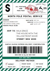 SAW-GRE-6-B2329 - SANTAS WORKSHOP - GREEN - SHIPPING LABEL - A4: SAW-GRE-6-B2329 - SANTAS WORKSHOP - GREEN - SHIPPING LABEL