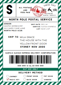SAW-GRE-6-B2329 - SANTAS WORKSHOP - GREEN - SHIPPING LABEL - 5" x 7": SAW-GRE-6-B2329 - SANTAS WORKSHOP - GREEN - SHIPPING LABEL