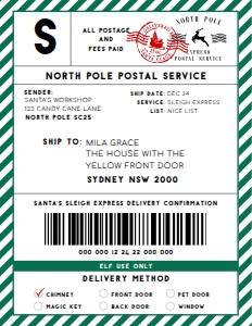 SAW-GRE-6-B2329 - SANTAS WORKSHOP - GREEN - SHIPPING LABEL - 8.5" x 11": SAW-GRE-6-B2329 - SANTAS WORKSHOP - GREEN - SHIPPING LABEL
