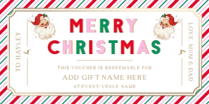 STR-PMT-14-B2869 - STRIPE - PINK MULTI - SANTA CHRISTMAS CUSTOM GIFT CERTIFICATE - 4" x 8": STR-PMT-14-B2869 - STRIPE - PINK MULTI - SANTA CHRISTMAS CUSTOM GIFT CERTIFICATE