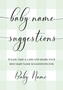 GIN-GRE-7-B2333 - GINGHAM - GREEN - BABY NAME SUGGESTIONS SIGN - A4: GIN-GRE-7-B2333 - GINGHAM - GREEN - BABY NAME SUGGESTIONS SIGN AND CARD