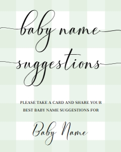 GIN-GRE-7-B2333 - GINGHAM - GREEN - BABY NAME SUGGESTIONS SIGN - 8" x 10": GIN-GRE-7-B2333 - GINGHAM - GREEN - BABY NAME SUGGESTIONS SIGN AND CARD