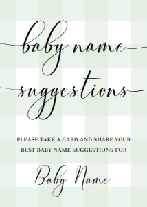 GIN-GRE-7-B2333 - GINGHAM - GREEN - BABY NAME SUGGESTIONS SIGN - 5" x 7": GIN-GRE-7-B2333 - GINGHAM - GREEN - BABY NAME SUGGESTIONS SIGN AND CARD