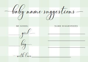 GIN-GRE-10-B2168 - GINGHAM - GREEN - BABY NAME SUGGESTIONS CARD - A7: GIN-GRE-7-B2333 - GINGHAM - GREEN - BABY NAME SUGGESTIONS SIGN AND CARD