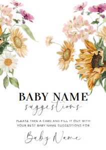 MEW-WHT-10-B2885 - MEWS FLORAL - WHITE - BABY NAME SUGGESTIONS SIGN - A4: MEW-WHT-10-B2885 - MEWS FLORAL - WHITE - BABY NAME SUGGESTIONS GAME SIGN AND CARD