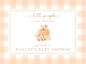 GIN-PEA-3-B2896 - GINGHAM - PEACH PUMPKIN - WELCOME SIGN - 18" x 24": GIN-PEA-3-B2896 - GINGHAM - PEACH PUMPKIN - WELCOME SIGN