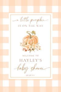 GIN-PEA-3-B2896 - GINGHAM - PEACH PUMPKIN - WELCOME SIGN - PORTRAIT - 24" x 36": GIN-PEA-3-B2896 - GINGHAM - PEACH PUMPKIN - WELCOME SIGN
