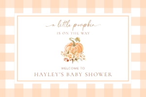 GIN-PEA-3-B2896 - GINGHAM - PEACH PUMPKIN - WELCOME SIGN - 24" x 36": GIN-PEA-3-B2896 - GINGHAM - PEACH PUMPKIN - WELCOME SIGN